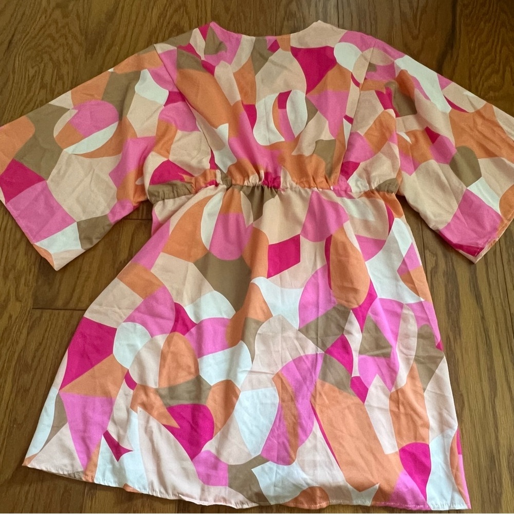Colorful Abstract Button-Down Shirt Dress Tunic Top 3XL XXXL Multi swim cover up - Picture 10 of 10